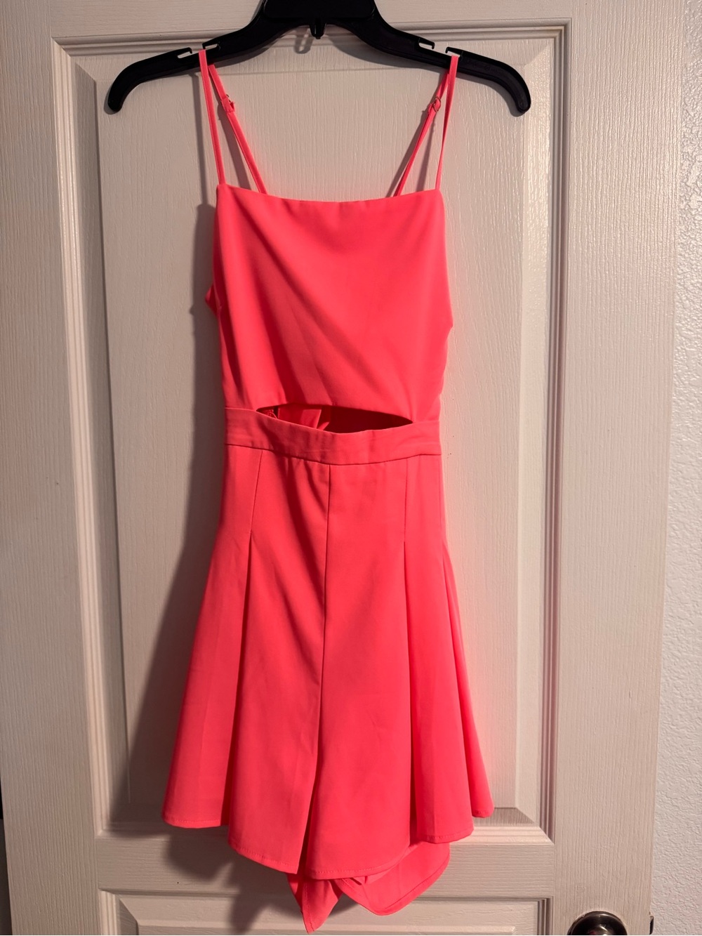 Main Strip Neon Pink Cutout Romper with Spaghetti Straps - Picture 2 of 10